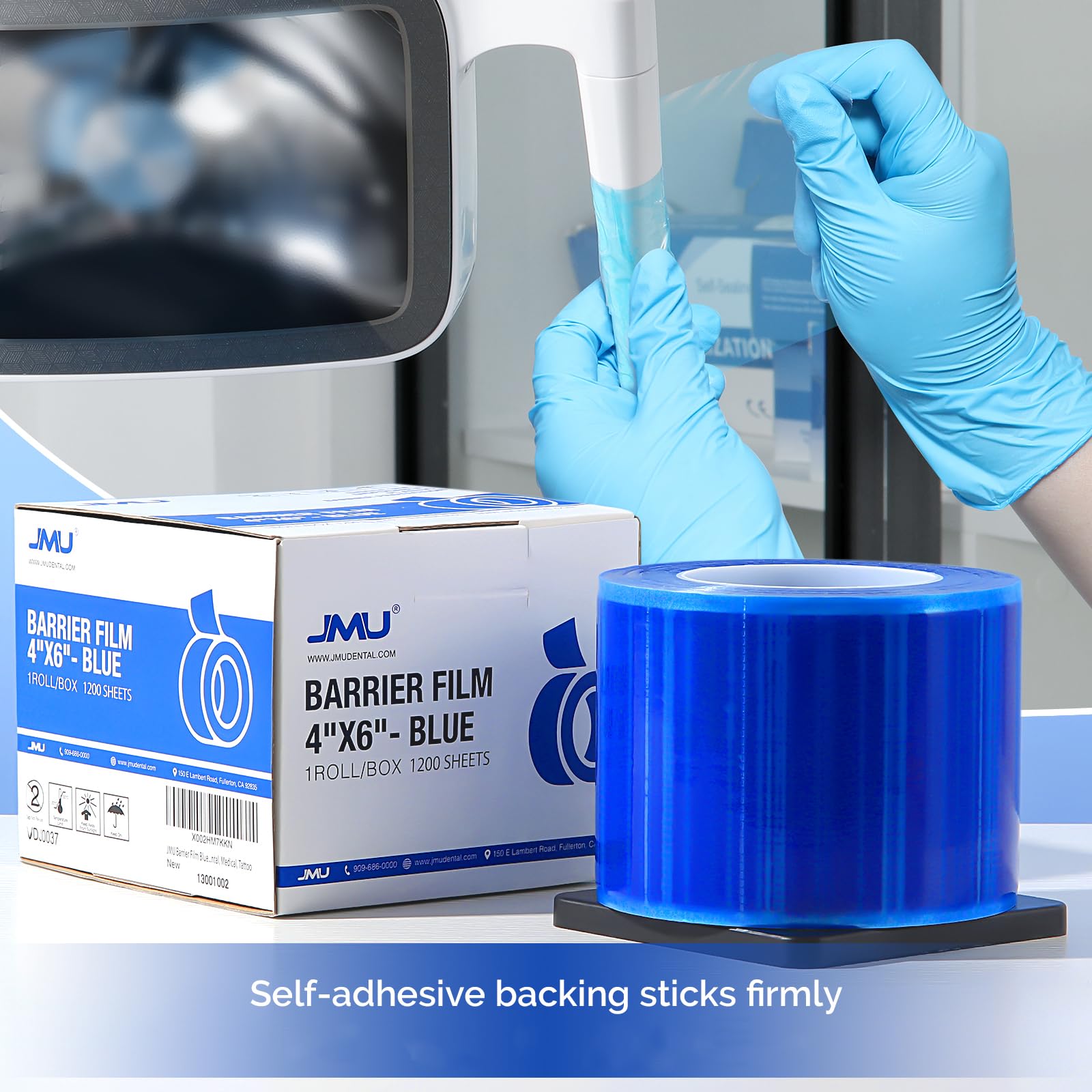 JMU Blue Barrier Film, Barrier Film Tattoo 4" x 6" Barrier Tape, Dental Barrier Film Roll (1 Rolls, 1200 Sheets)