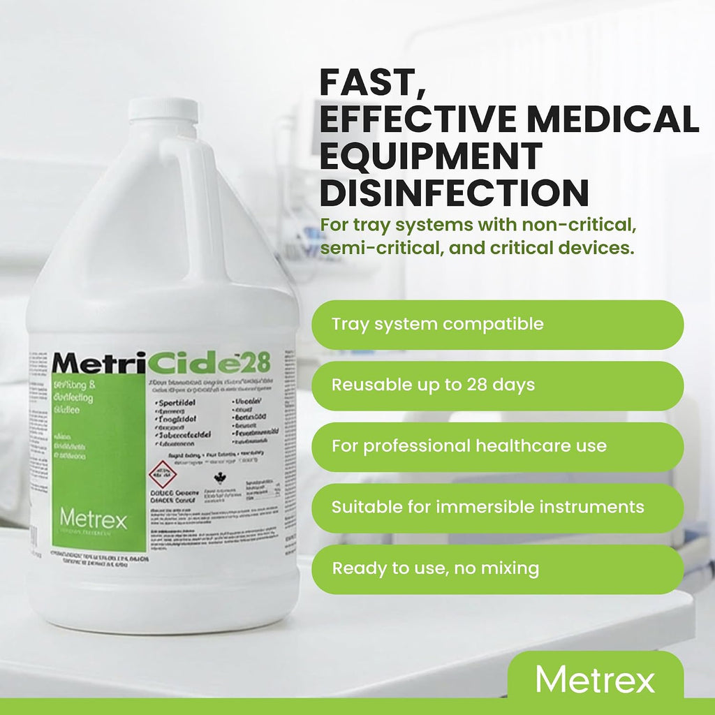 Metrex MetriCide 28 Sterilizing Solution, 1 Gallon | 2.5% Glutaraldehyde High-Level Disinfecting Solution, Reusable up to 28 Days, Heat-Sensitive Medical Tools