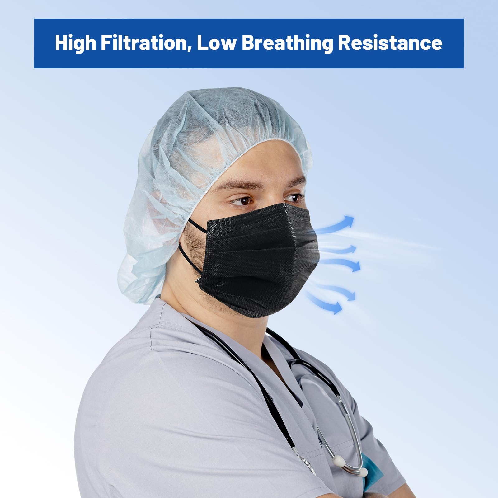 JMU Level 3 Disposable Face Mask 4-Ply for Adult, Medical Grade, ≥98% Filtration, Breathable & Comfortable, 50 Pack