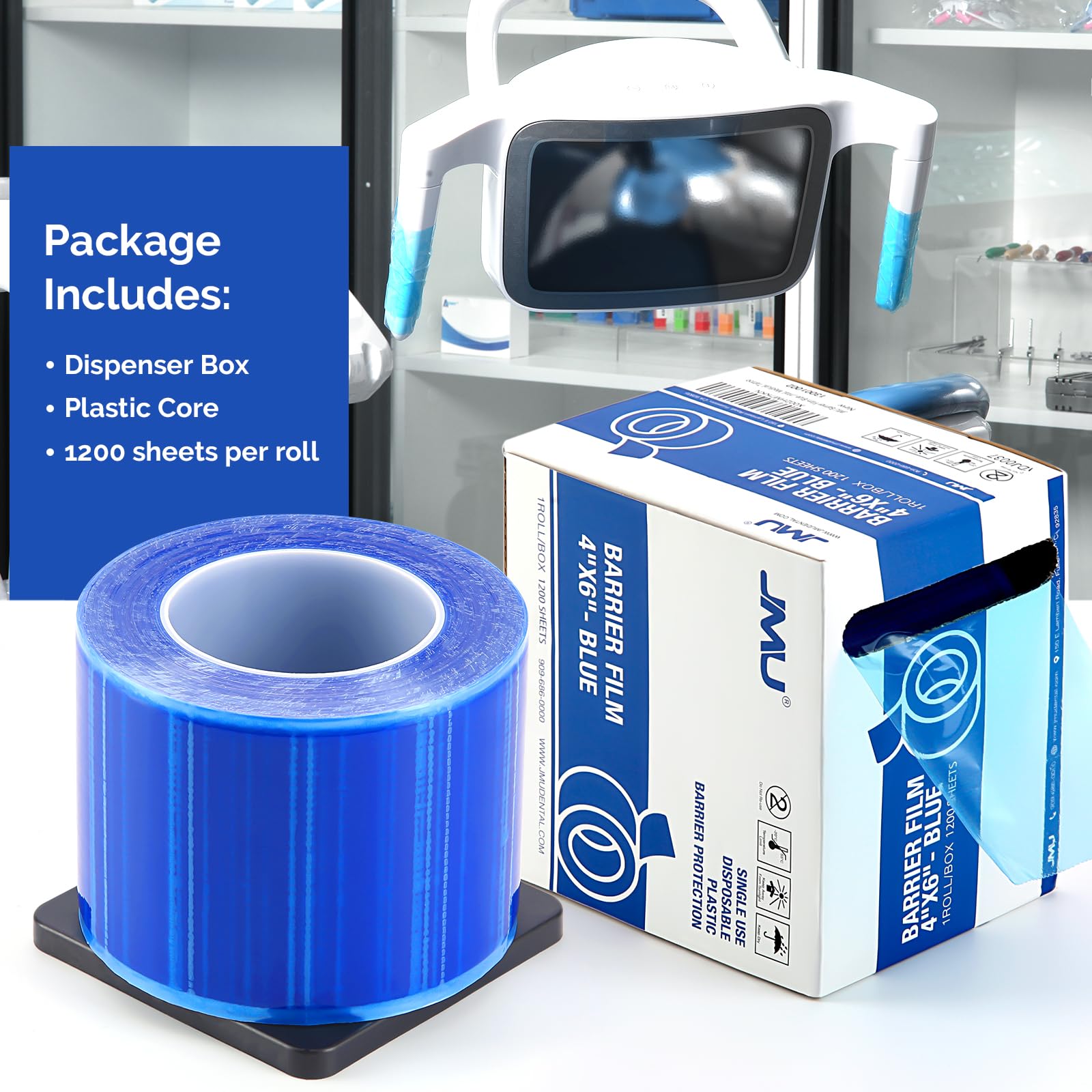 JMU Blue Barrier Film, Barrier Film Tattoo 4" x 6" Barrier Tape, Dental Barrier Film Roll (1 Rolls, 1200 Sheets)