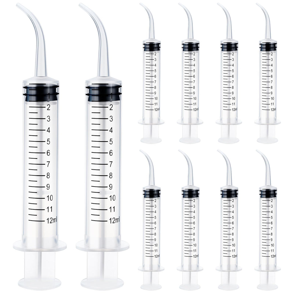 20 Pcs Plastic Syringes with Curved Tip, 12cc Disposable Dental Irrigation Syringe, 12ml Mouthwash Cleaner Syringes for Oral Care Pet Feeding Liquid Measurement