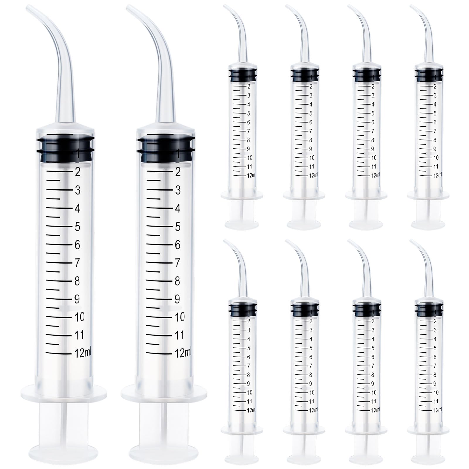 20 Pcs Plastic Syringes with Curved Tip, 12cc Disposable Dental Irrigation Syringe, 12ml Mouthwash Cleaner Syringes for Oral Care Pet Feeding Liquid Measurement