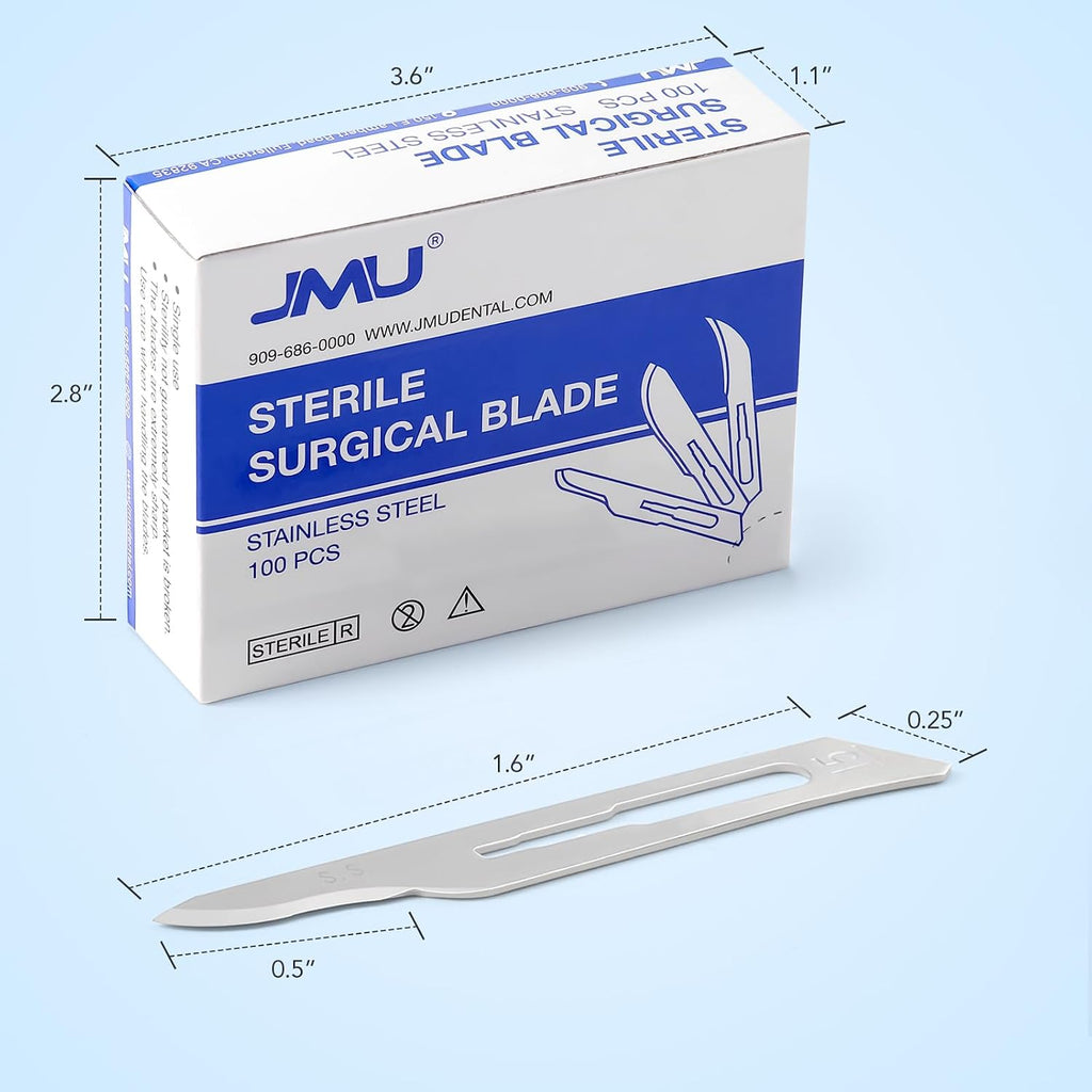 JMU 100pcs Disposable Sterile Surgical Scalpel Blades #15 | Individually Foil Wrapped, Stainless Steel Scalpel Blades