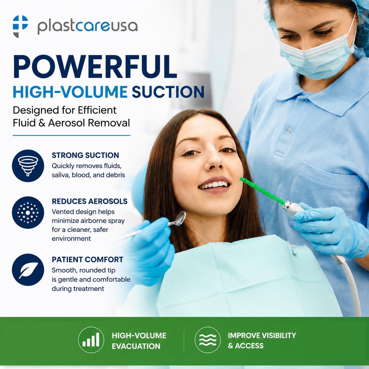 High Volume Evacuator HVE Tips - 100 HVE Suction Tips Dental Disposable - Vented Evacuation Aspirator Tips with Smooth Edges (White - 100 Pack) by PlastCare USA