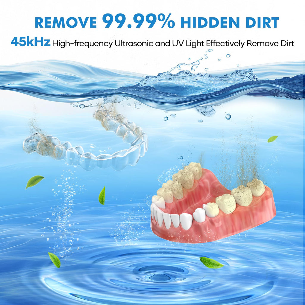 Upgraded Ultrasonic Retainer Cleaner Machine, 45kHz Ultrasonic Dentures Cleaner for Night Guards, Braces, Aligner, Toothbrush, Jewelry and More, 200ML Capacity, White
