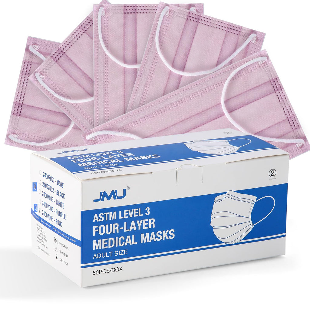 JMU Level 3 Disposable Face Mask 4-Ply for Adult, Medical Grade, ≥98% Filtration, Breathable & Comfortable, 50 Pack