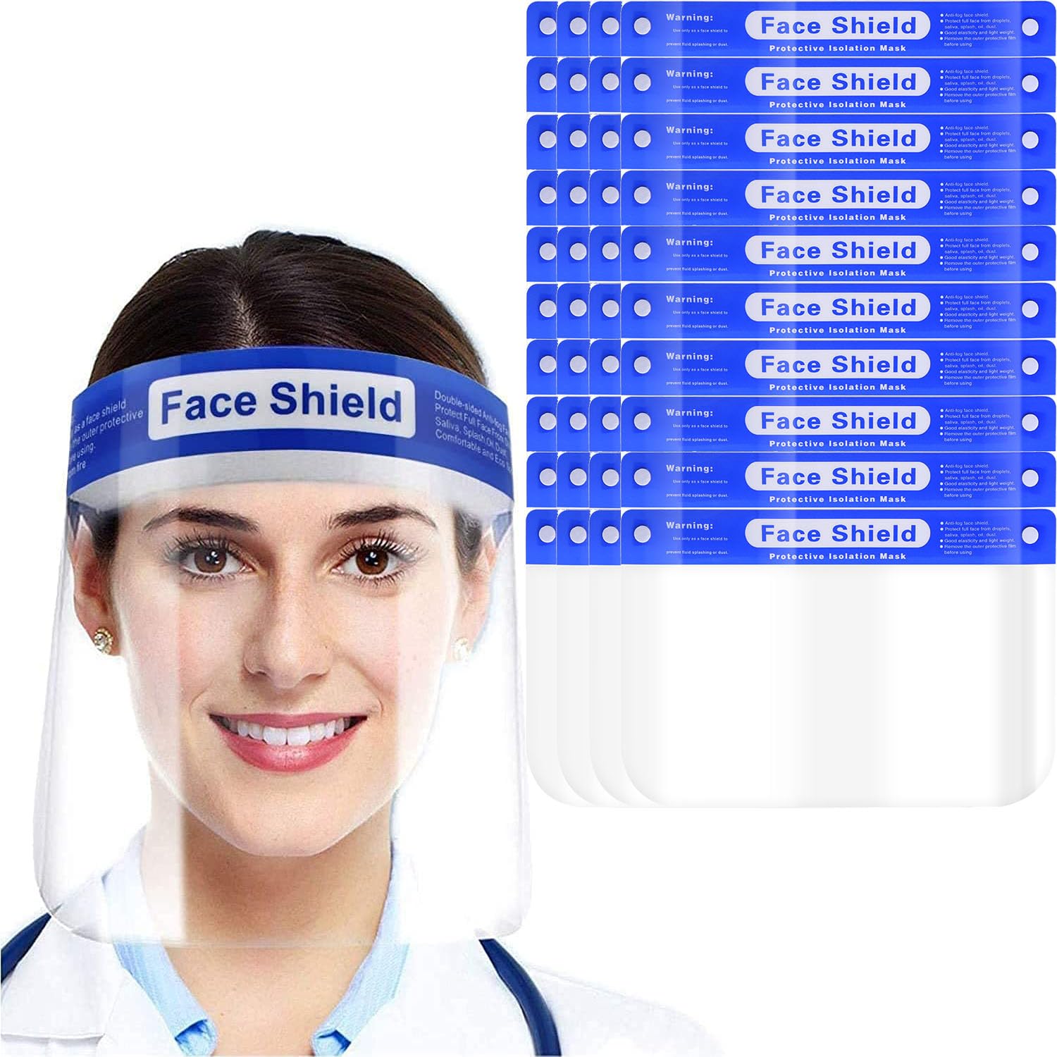 10 Pcs Face Shield Mask, Anti-Fog Clear Full Face Protection Shield, Reusable Plastic PPE Face Protection with Elastic Headband for Dental, Work & Daily Use