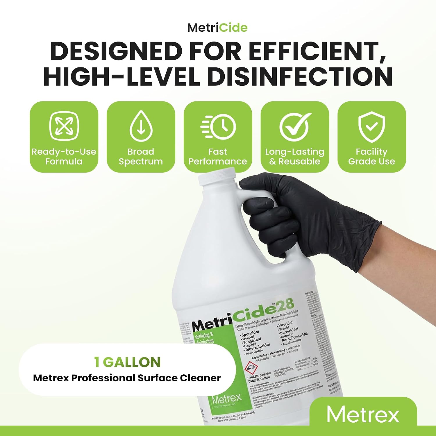 Metrex MetriCide 28 Sterilizing Solution, 1 Gallon | 2.5% Glutaraldehyde High-Level Disinfecting Solution, Reusable up to 28 Days, Heat-Sensitive Medical Tools