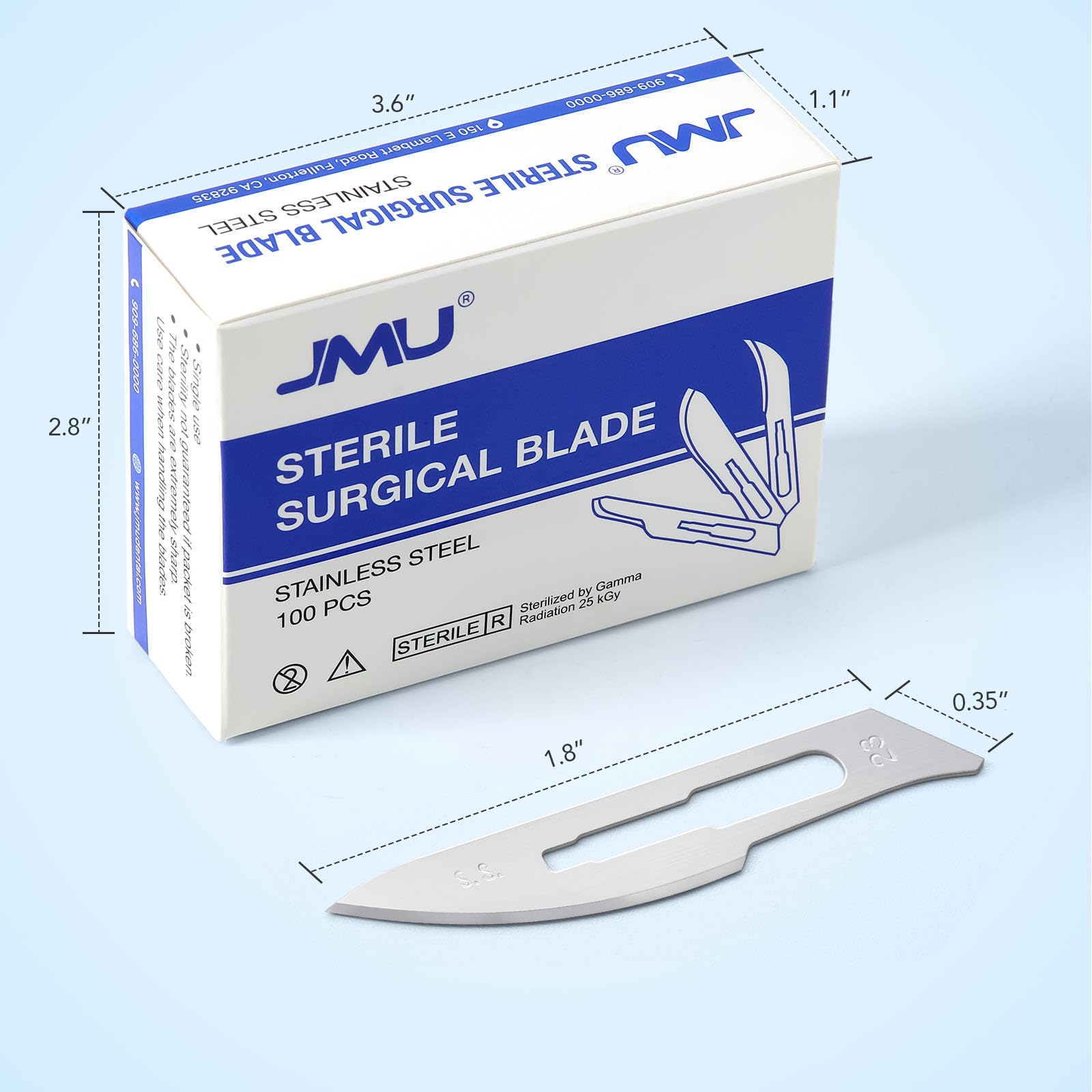 JMU 100pcs Disposable Sterile Surgical Scalpel Blades #15 | Individually Foil Wrapped, Stainless Steel Scalpel Blades