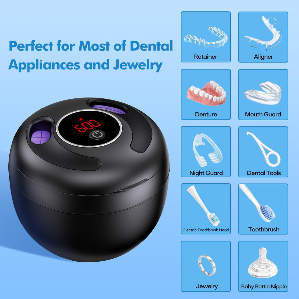 Upgraded Ultrasonic Retainer Cleaner Machine, 45kHz Ultrasonic Dentures Cleaner for Night Guards, Braces, Aligner, Toothbrush, Jewelry and More, 200ML Capacity, White