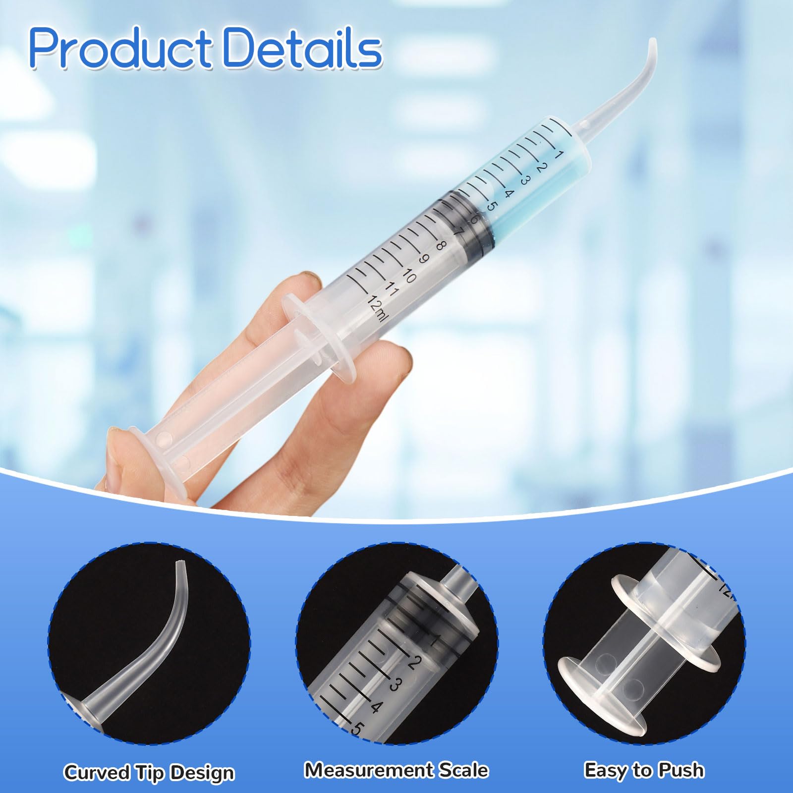 20 Pcs Plastic Syringes with Curved Tip, 12cc Disposable Dental Irrigation Syringe, 12ml Mouthwash Cleaner Syringes for Oral Care Pet Feeding Liquid Measurement