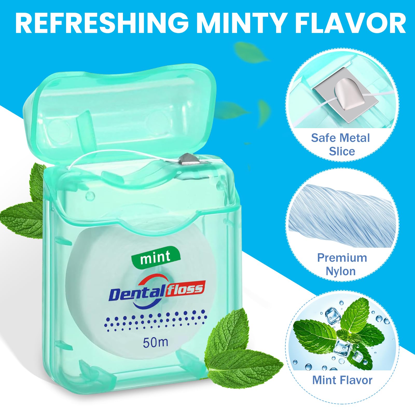 Geiserailie 72 Pack Dental Floss Bulk Mint Flavored 50m Each Travel Dental Floss Waxed Oral Care for Teeth Protection(Multicolor)