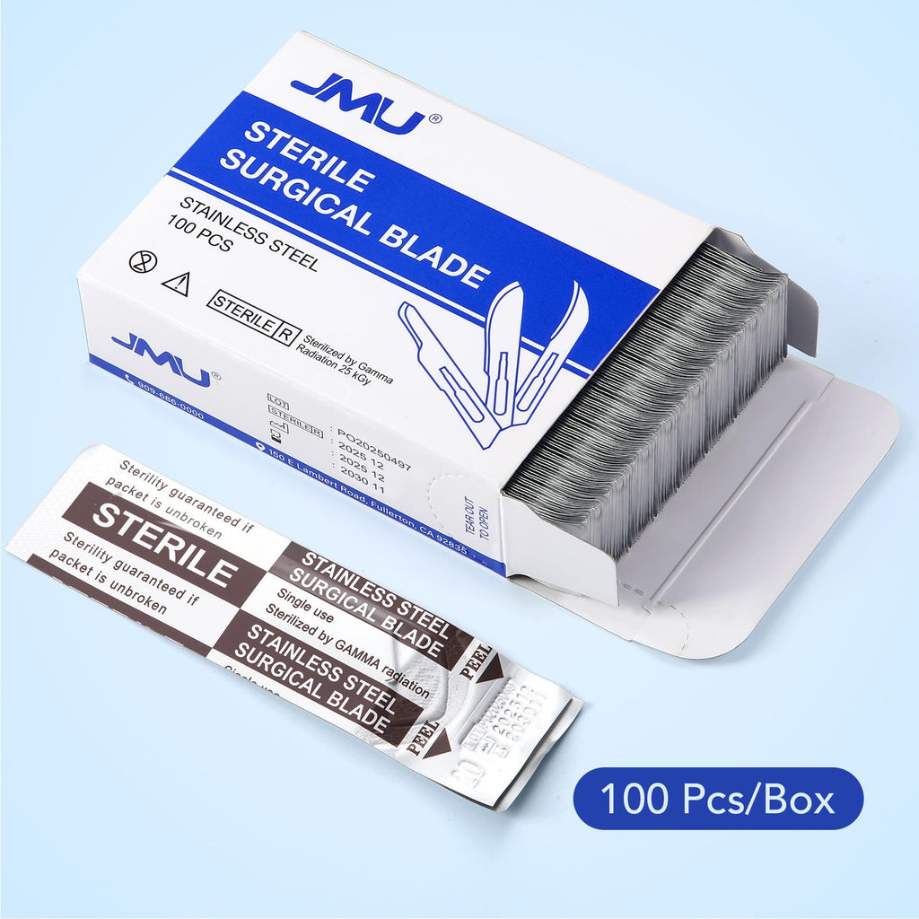 JMU 100pcs Disposable Sterile Surgical Scalpel Blades #15 | Individually Foil Wrapped, Stainless Steel Scalpel Blades