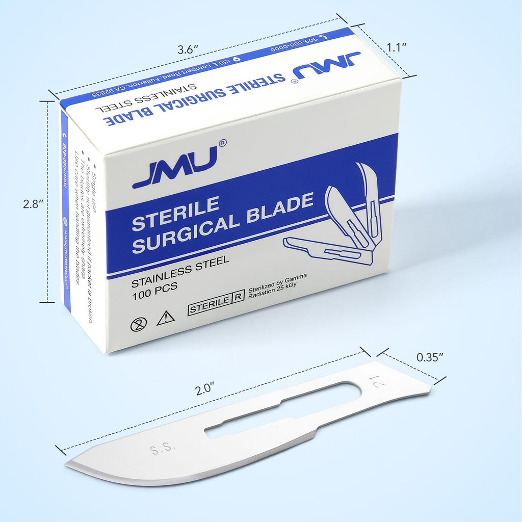 JMU 100pcs Disposable Sterile Surgical Scalpel Blades #15 | Individually Foil Wrapped, Stainless Steel Scalpel Blades