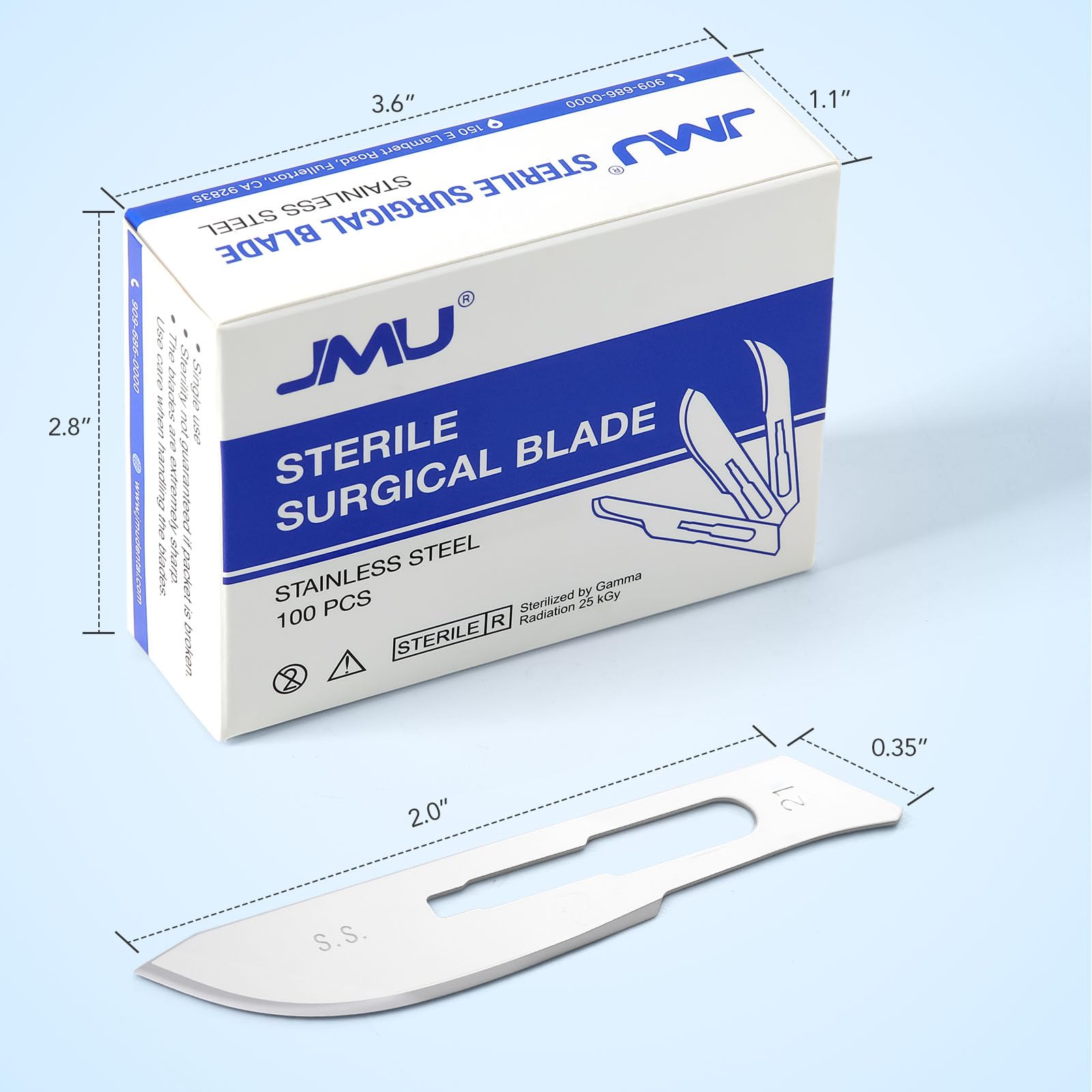JMU 100pcs Disposable Sterile Surgical Scalpel Blades #15 | Individually Foil Wrapped, Stainless Steel Scalpel Blades