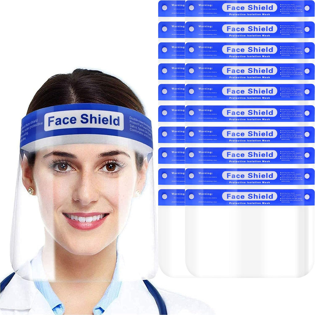 10 Pcs Face Shield Mask, Anti-Fog Clear Full Face Protection Shield, Reusable Plastic PPE Face Protection with Elastic Headband for Dental, Work & Daily Use