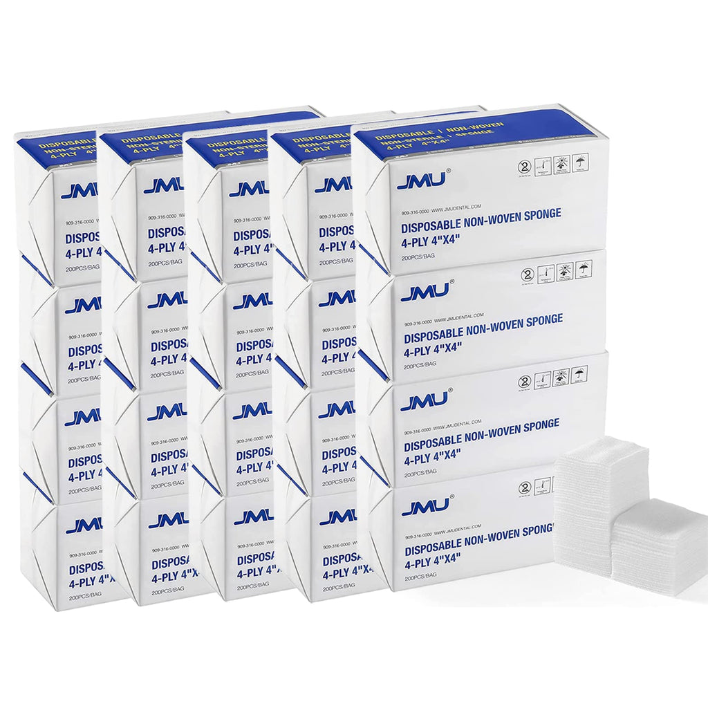 JMU 1000 Gauze Pads 2x2, Sponge Non-Woven 4-Ply Non-Sterile Dental Pads All Purpose Gauze