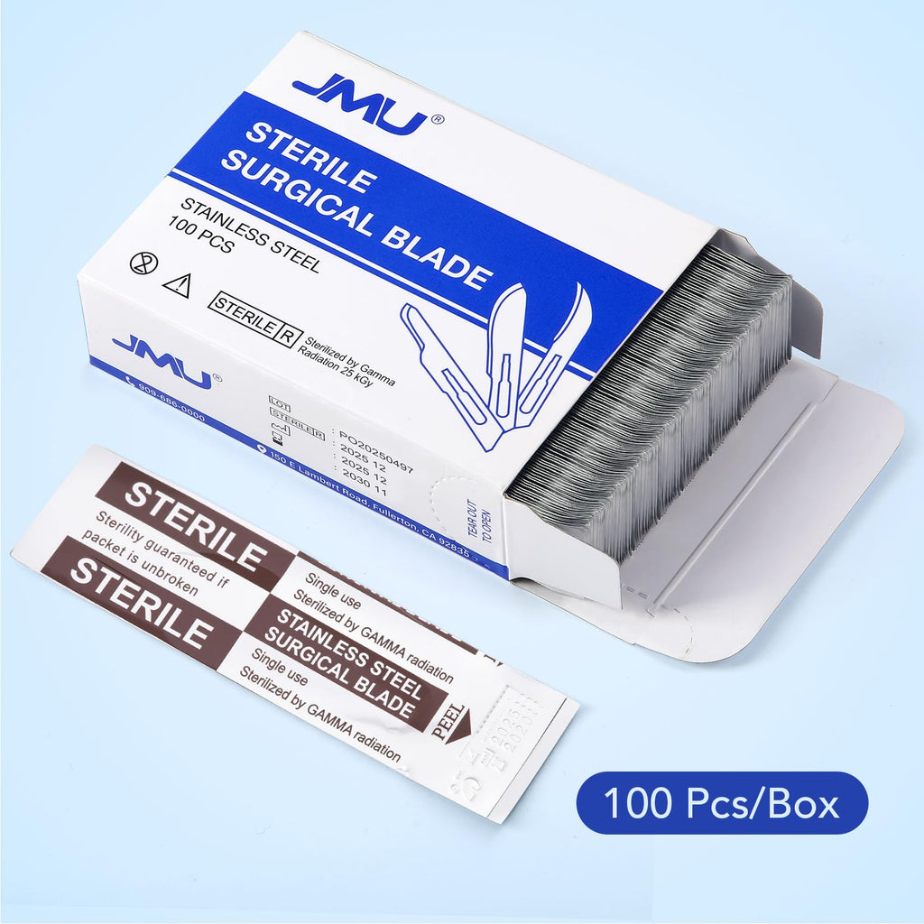 JMU 100pcs Disposable Sterile Surgical Scalpel Blades #15 | Individually Foil Wrapped, Stainless Steel Scalpel Blades