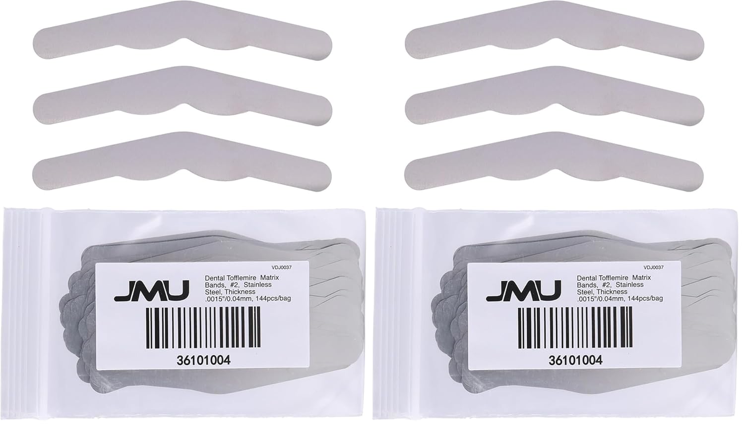 JMU 144 Pcs Dental Tofflemire Matrix Bands 1# Stainless Steel, Thickness .0015"/0.04mm