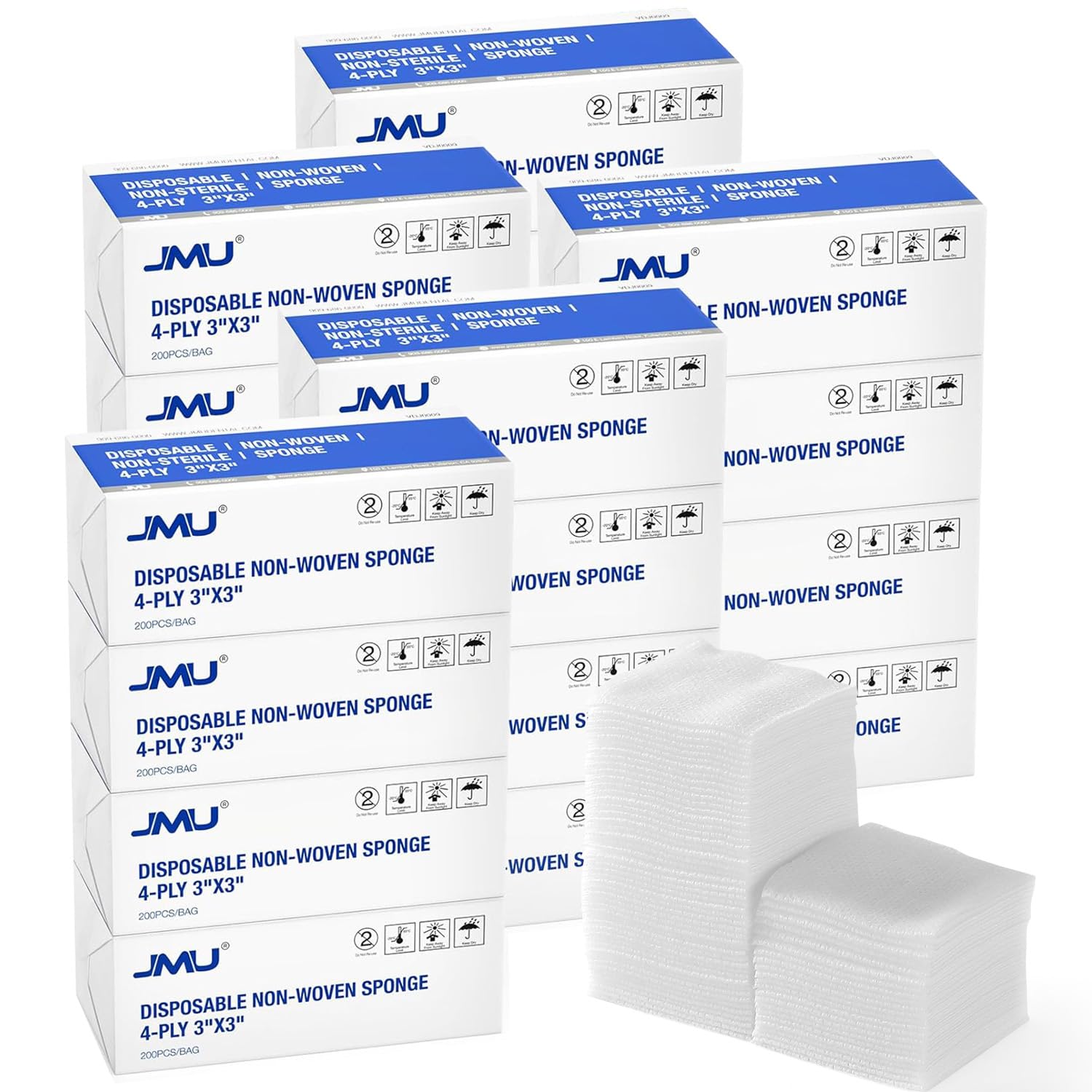JMU 1000 Gauze Pads 2x2, Sponge Non-Woven 4-Ply Non-Sterile Dental Pads All Purpose Gauze