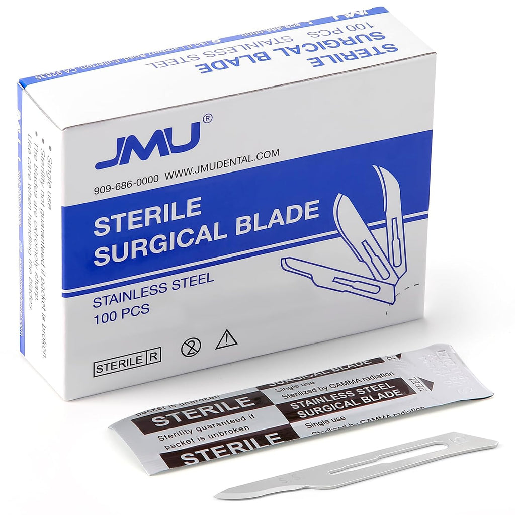 JMU 100pcs Disposable Sterile Surgical Scalpel Blades #15 | Individually Foil Wrapped, Stainless Steel Scalpel Blades