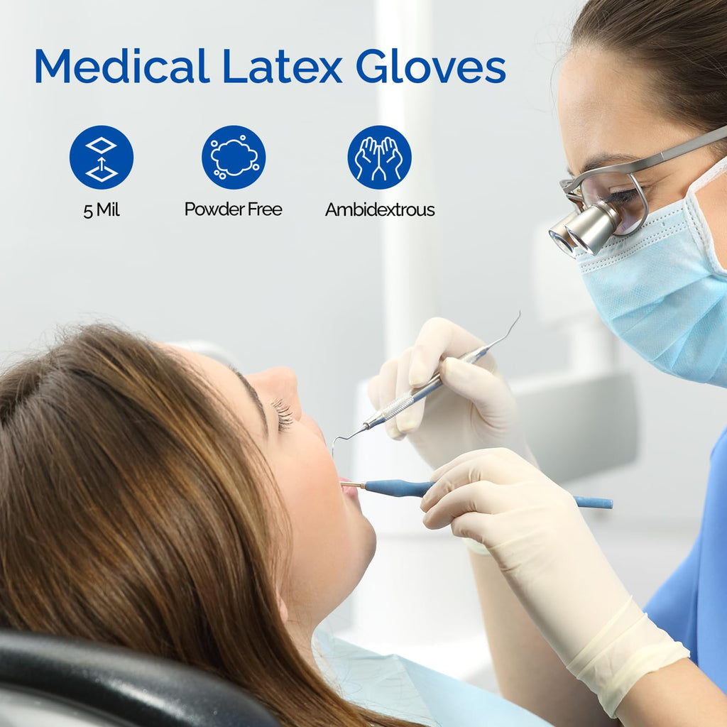 JMU Latex Gloves, Extra Thick 5 Mil Medical Exam Gloves, Powder Free, XS/S/M/L/XL, 100 Count/1000 Count
