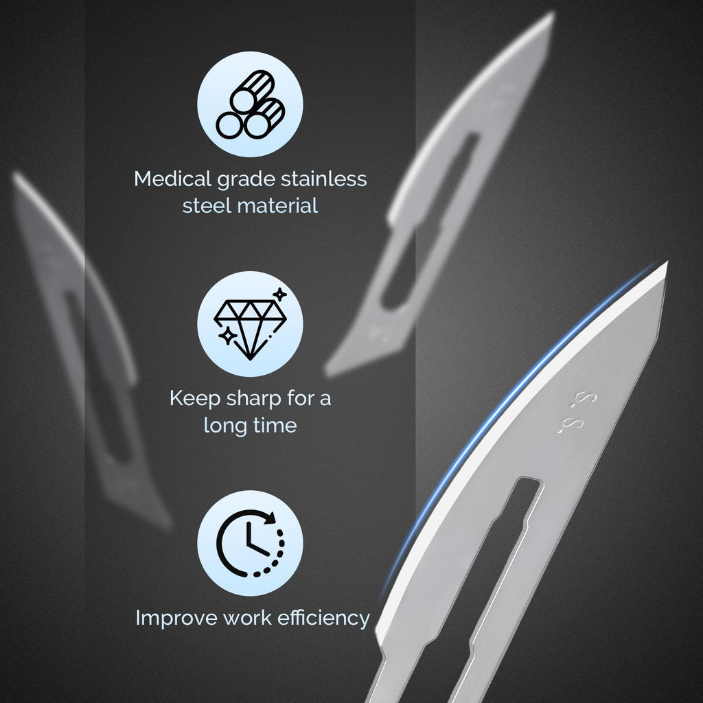 JMU 100pcs Disposable Sterile Surgical Scalpel Blades #15 | Individually Foil Wrapped, Stainless Steel Scalpel Blades