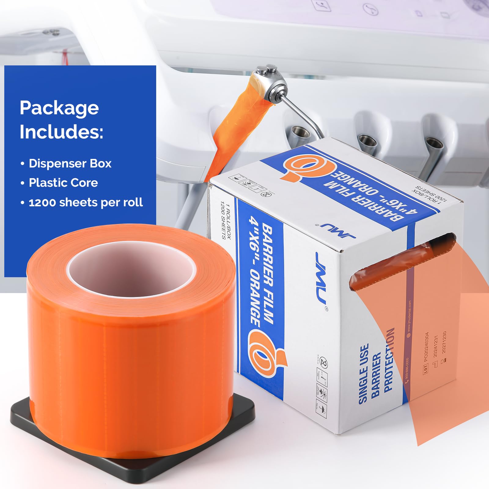 JMU Blue Barrier Film, Barrier Film Tattoo 4" x 6" Barrier Tape, Dental Barrier Film Roll (1 Rolls, 1200 Sheets)