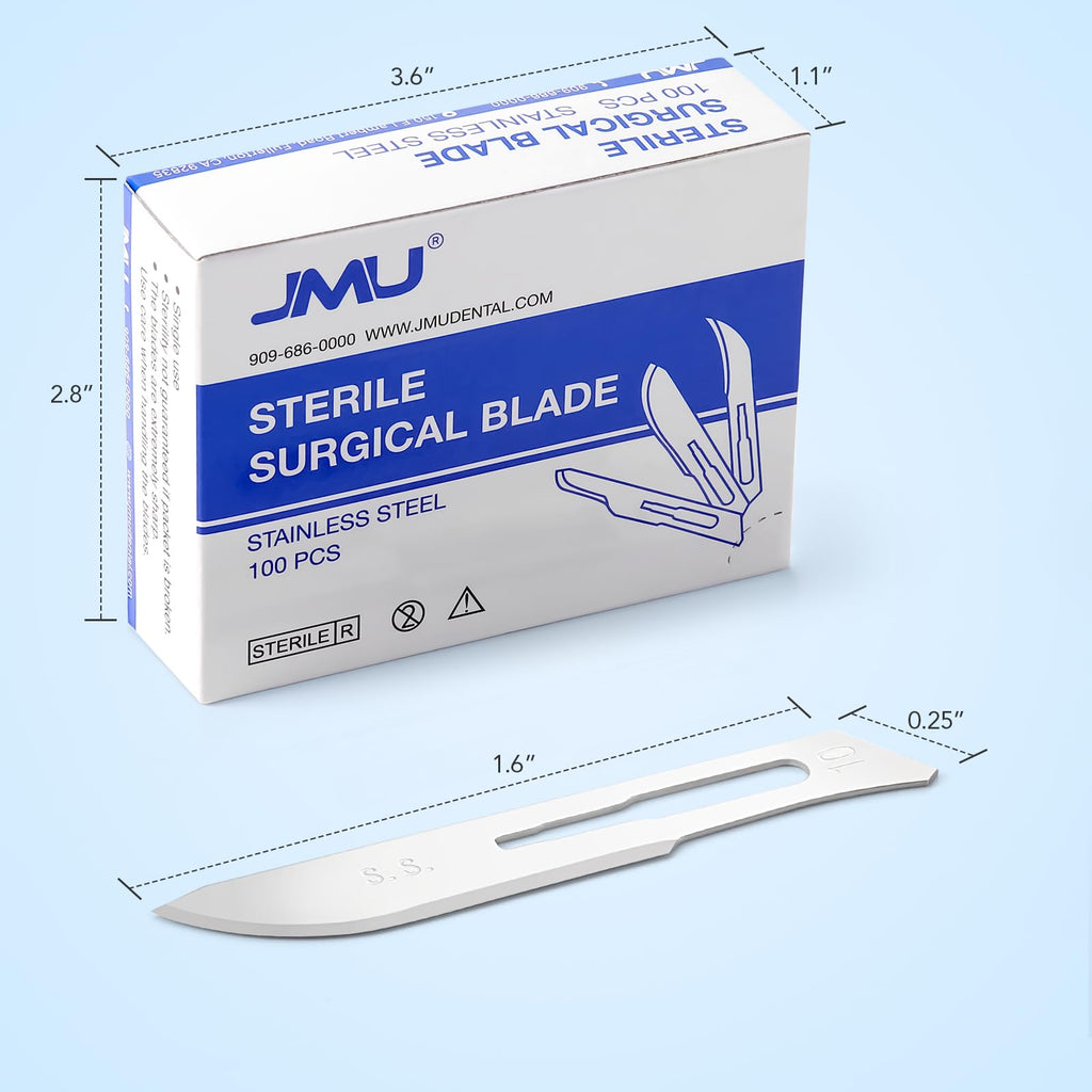JMU 100pcs Disposable Sterile Surgical Scalpel Blades #15 | Individually Foil Wrapped, Stainless Steel Scalpel Blades