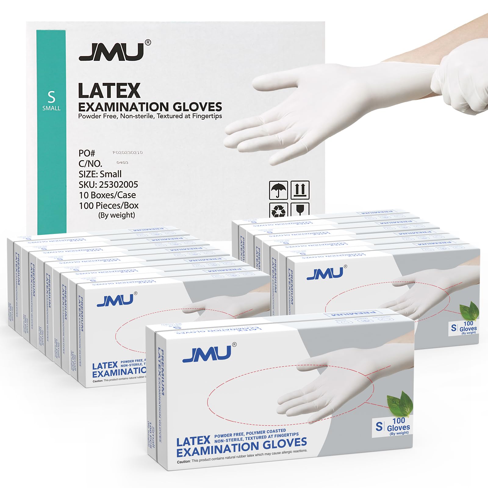 JMU Latex Gloves, Extra Thick 5 Mil Medical Exam Gloves, Powder Free, XS/S/M/L/XL, 100 Count/1000 Count