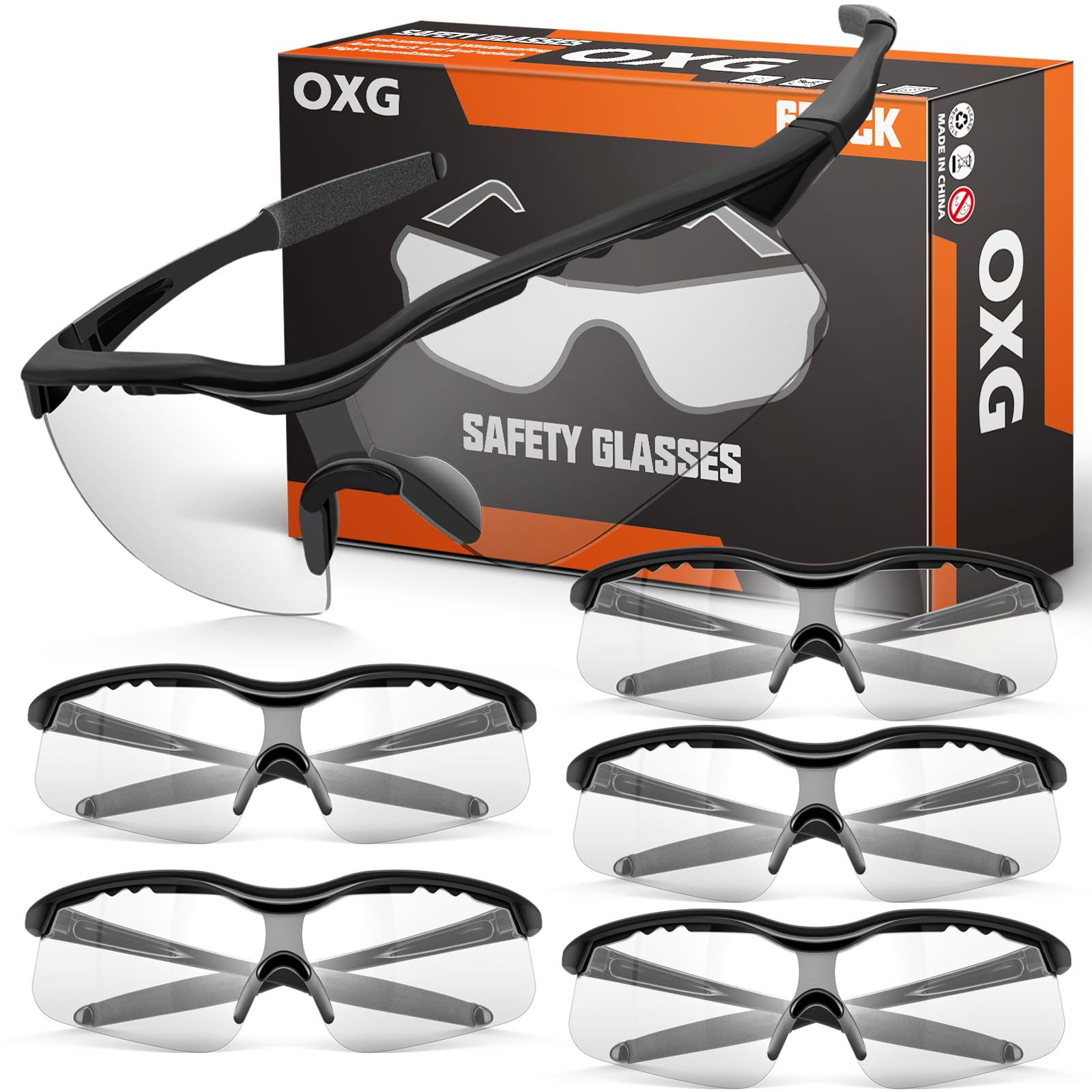 OXG 6 Pack Tinted Safety Glasses for Men Women, Safety Goggles ANSI Z87.1 Protective Eyewear Scratch Resistant Eye Protection