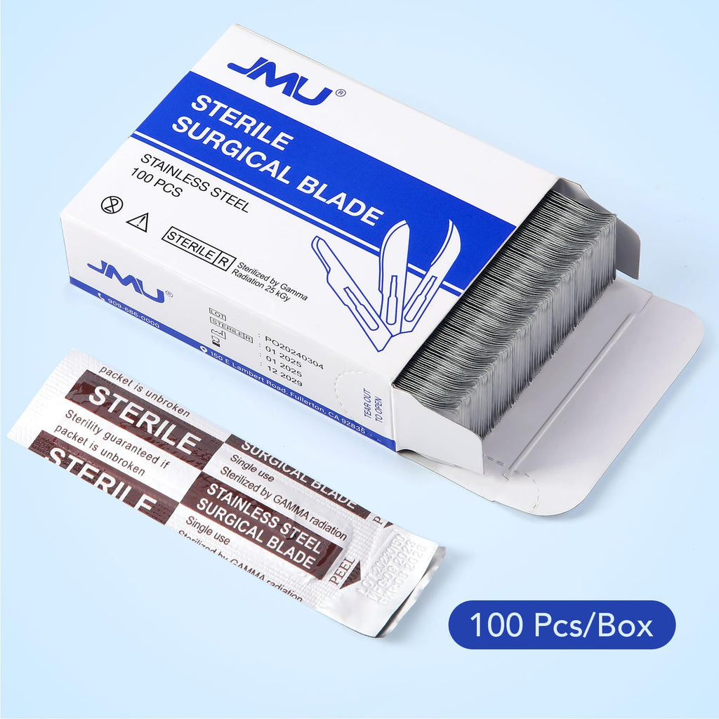 JMU 100pcs Disposable Sterile Surgical Scalpel Blades #15 | Individually Foil Wrapped, Stainless Steel Scalpel Blades