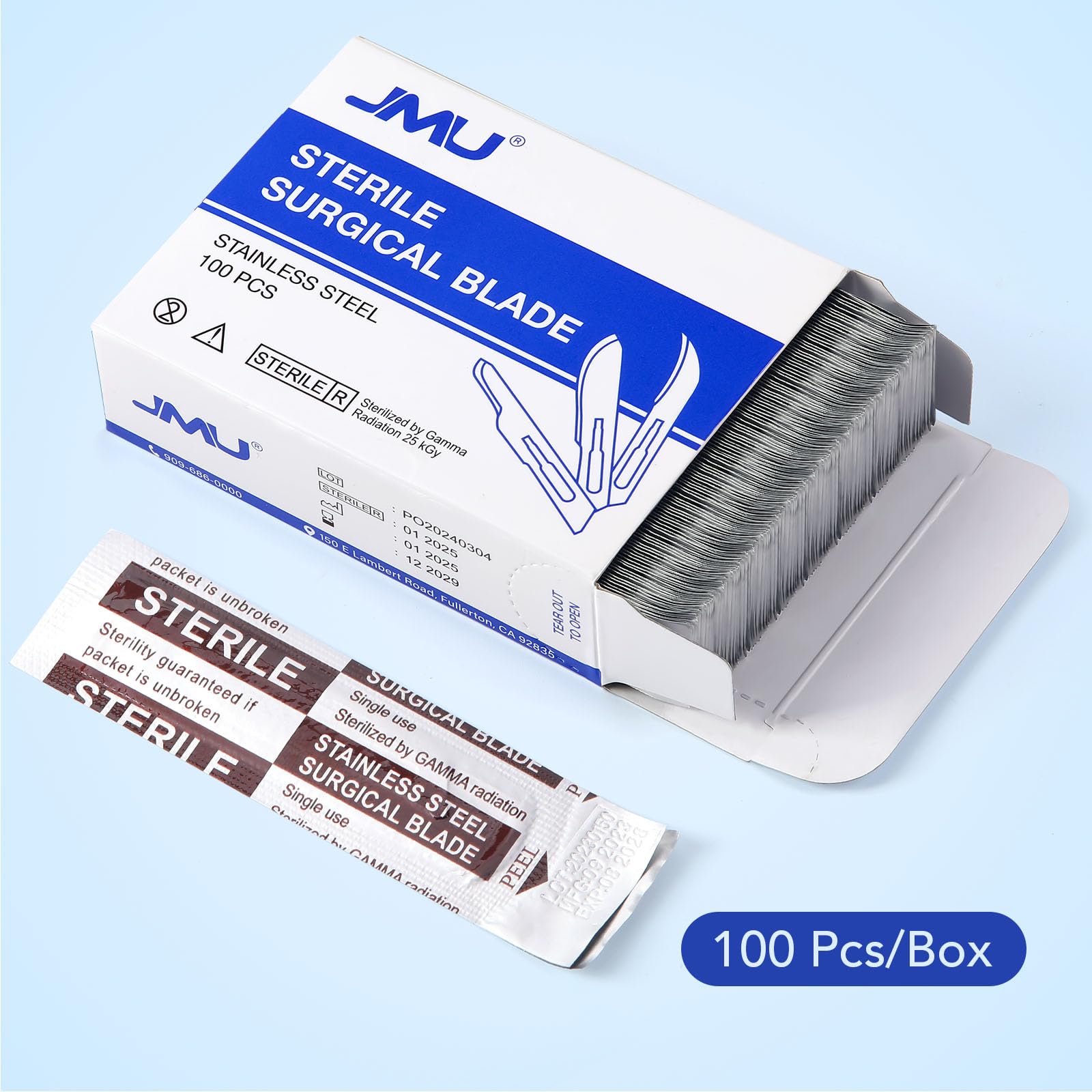 JMU 100pcs Disposable Sterile Surgical Scalpel Blades #15 | Individually Foil Wrapped, Stainless Steel Scalpel Blades