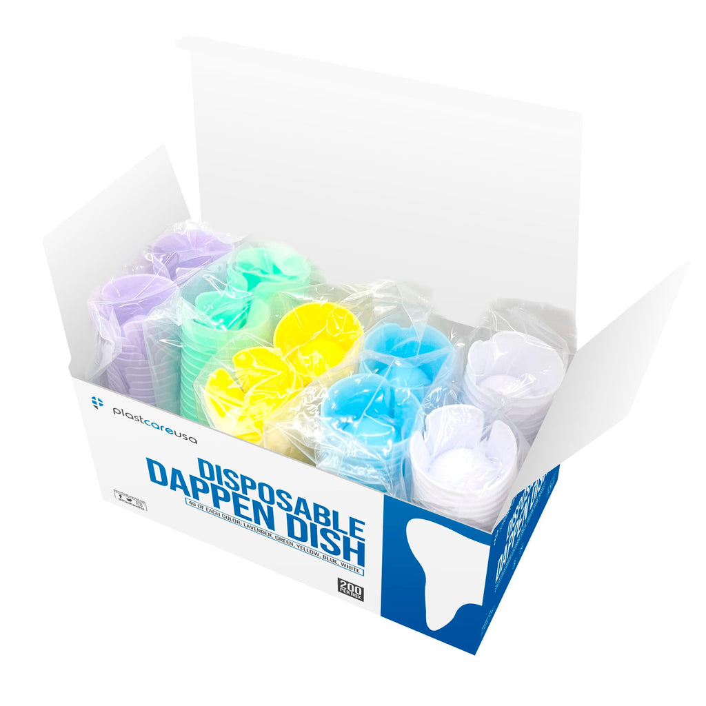200 PlastCare USA Assorted Dappen Dish, Disposable Small Plastic Containers – Liquid Bowls for Dental and Nail Procedures