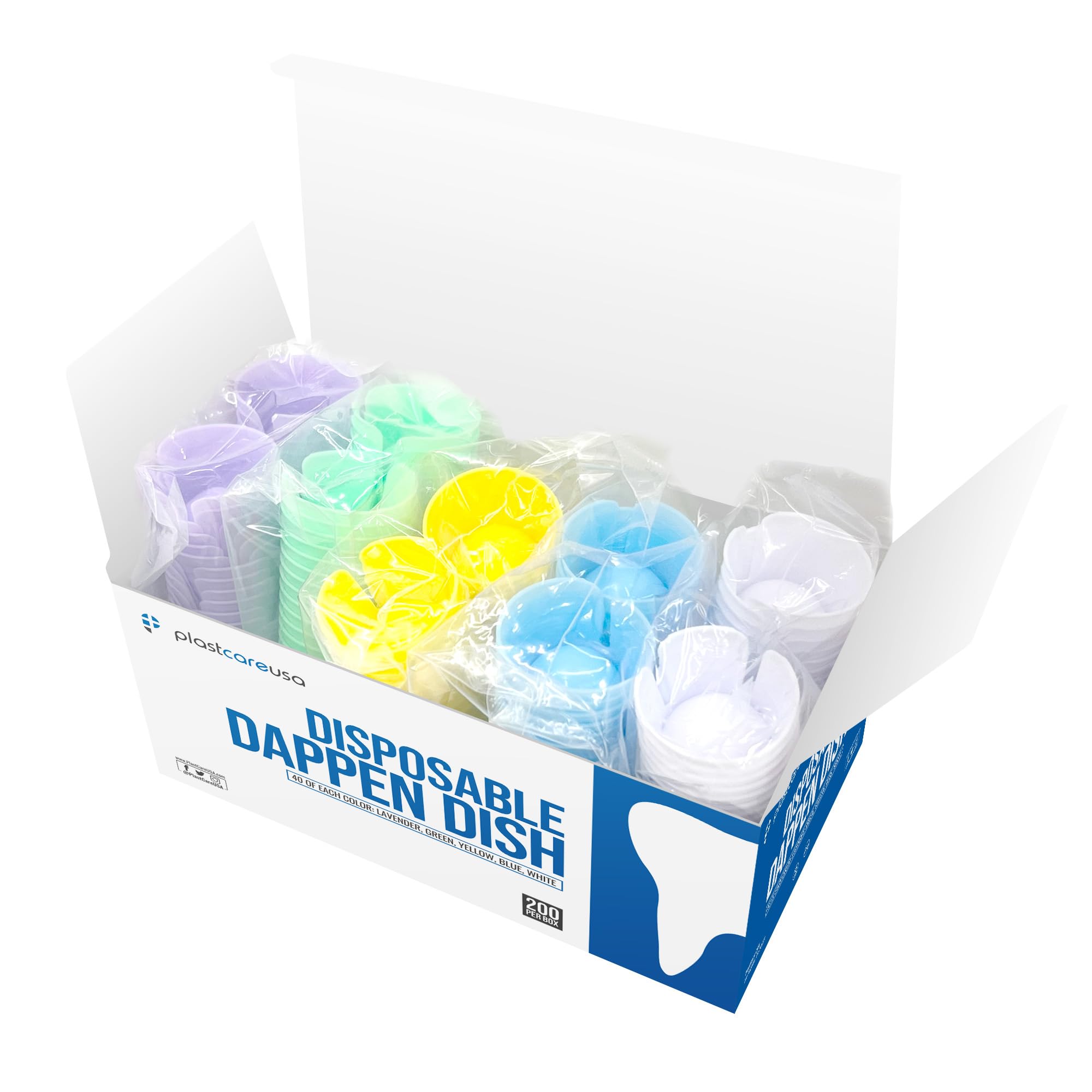 200 PlastCare USA Assorted Dappen Dish, Disposable Small Plastic Containers – Liquid Bowls for Dental and Nail Procedures