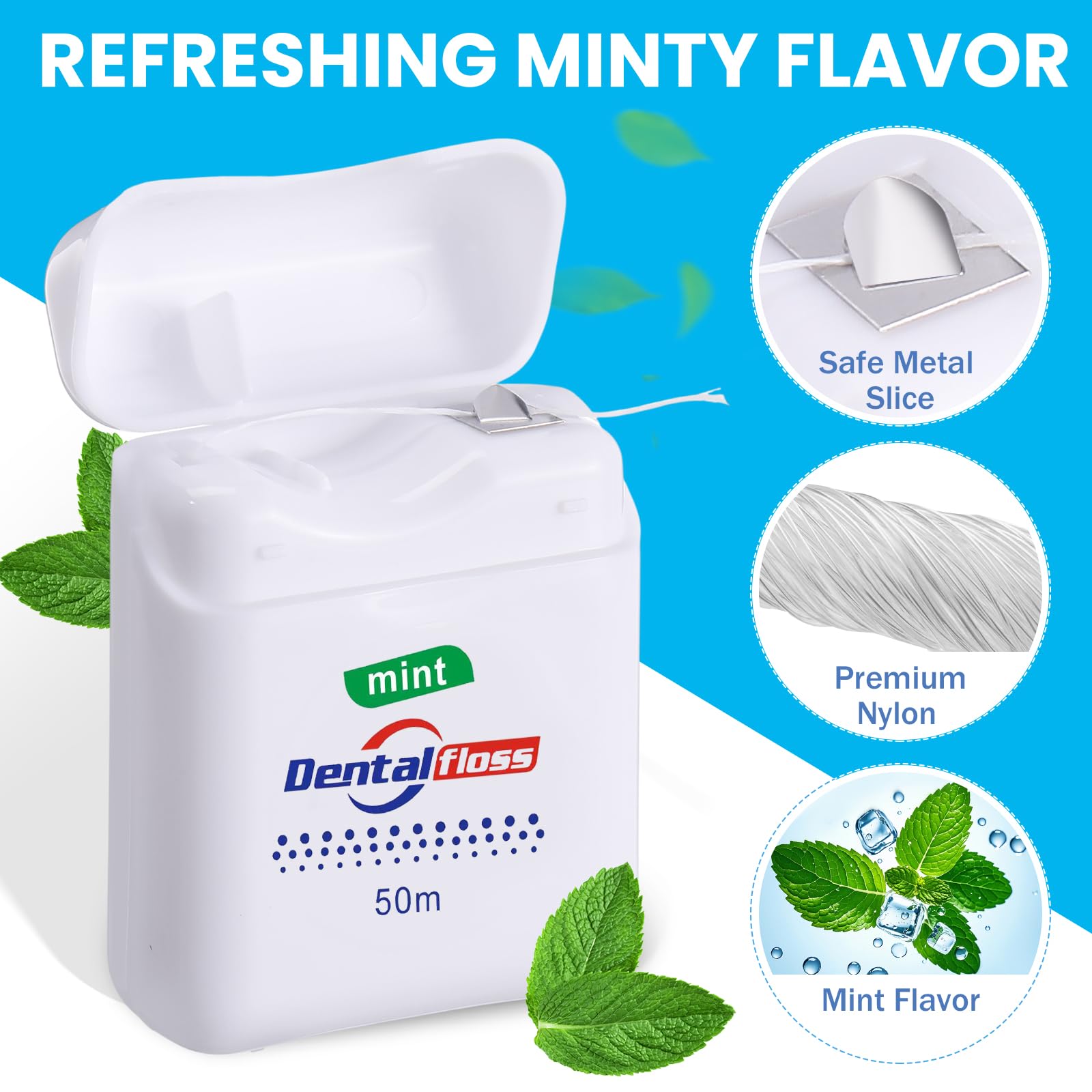 Geiserailie 72 Pack Dental Floss Bulk Mint Flavored 50m Each Travel Dental Floss Waxed Oral Care for Teeth Protection(Multicolor)