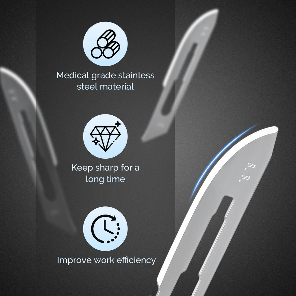 JMU 100pcs Disposable Sterile Surgical Scalpel Blades #15 | Individually Foil Wrapped, Stainless Steel Scalpel Blades
