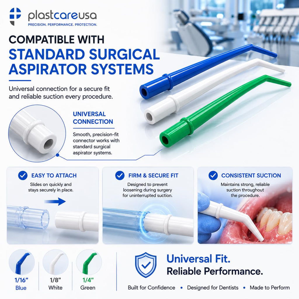 50 Dental Surgical Aspirator Aspirating Tips for 11mm Suction Holders (Medium) 2 Bags of 25