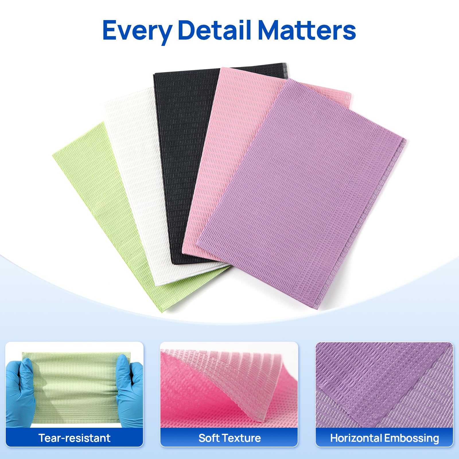 JMU Blue Dental Bibs 500, Dental Bibs Disposable, Tattoo Bibs 13" x 18" | 2-Ply Paper 1-Ply Film