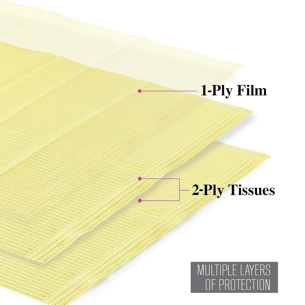 JMU Blue Dental Bibs 500, Dental Bibs Disposable, Tattoo Bibs 13" x 18" | 2-Ply Paper 1-Ply Film