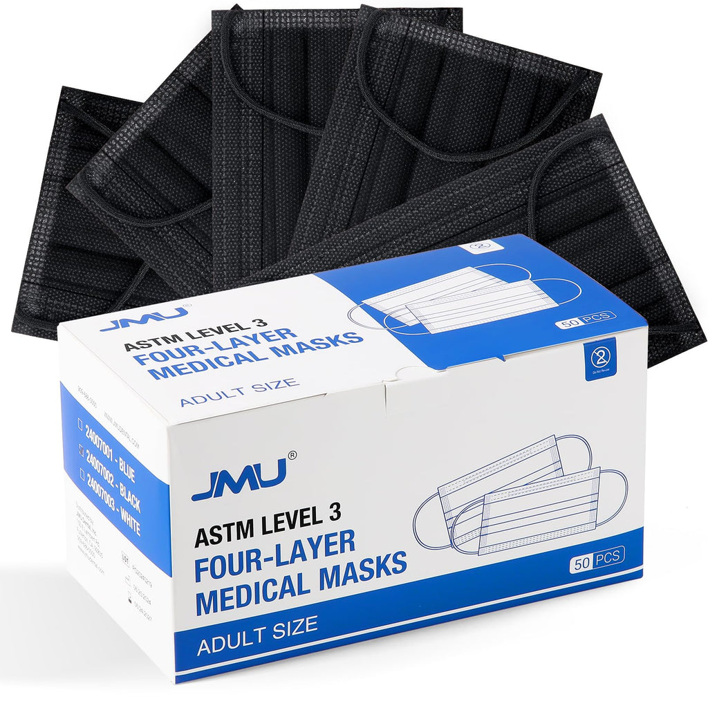 JMU Level 3 Disposable Face Mask 4-Ply for Adult, Medical Grade, ≥98% Filtration, Breathable & Comfortable, 50 Pack