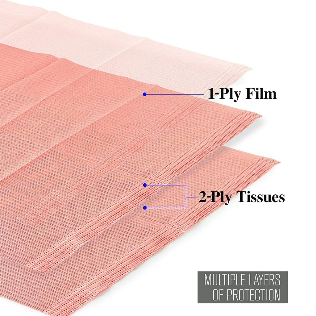 JMU Blue Dental Bibs 500, Dental Bibs Disposable, Tattoo Bibs 13" x 18" | 2-Ply Paper 1-Ply Film