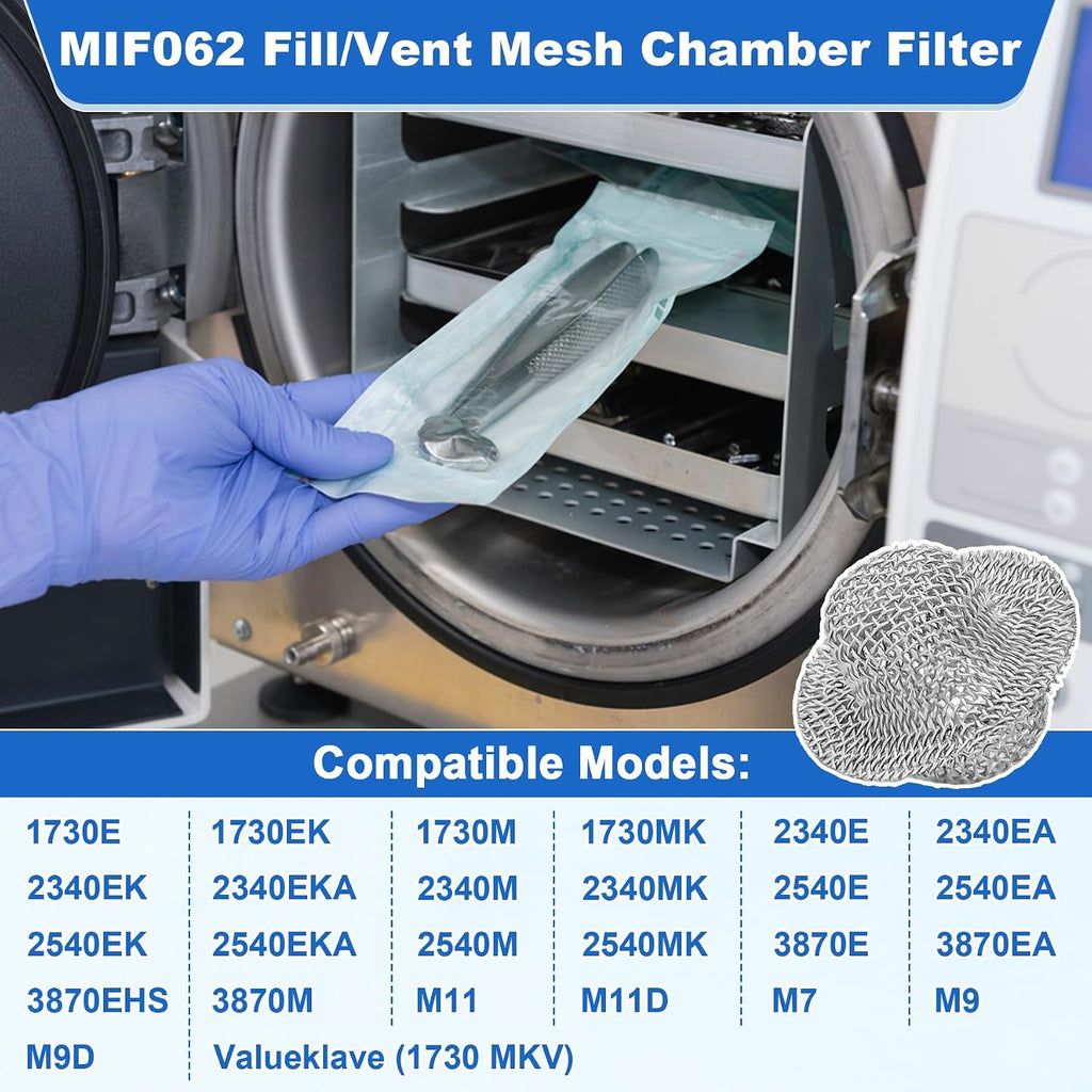 2 Pack MIF062 Fill/Vent Mesh Chamber Filter Compatible with Midmark, MIF062 Screen Filter Replacement M9/M9D, M11/M1D,1730E, 1730EK, 1730M, MIK072, MIK080