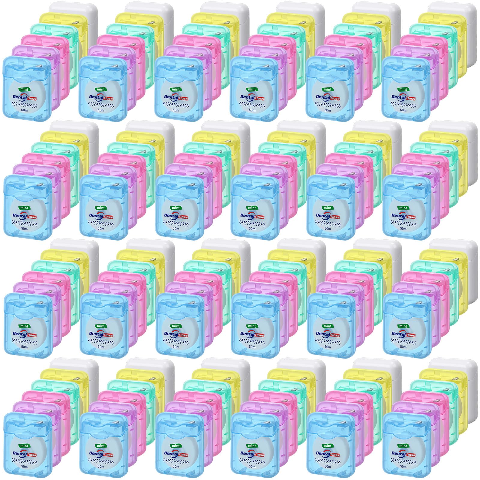 Geiserailie 72 Pack Dental Floss Bulk Mint Flavored 50m Each Travel Dental Floss Waxed Oral Care for Teeth Protection(Multicolor)