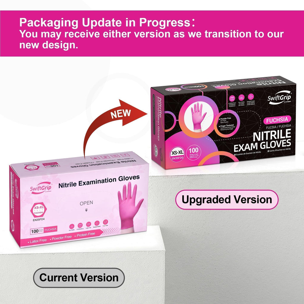 SwiftGrip Powder-Free Nitrile Gloves, 3-mil, Disposable Nitrile Gloves, Latex-Free, Powder-Free - Pink/Fuchsia