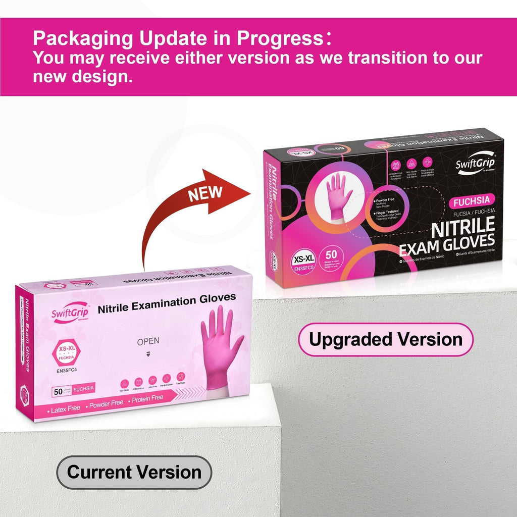 SwiftGrip Powder-Free Nitrile Gloves, 3-mil, Disposable Nitrile Gloves, Latex-Free, Powder-Free - Pink/Fuchsia
