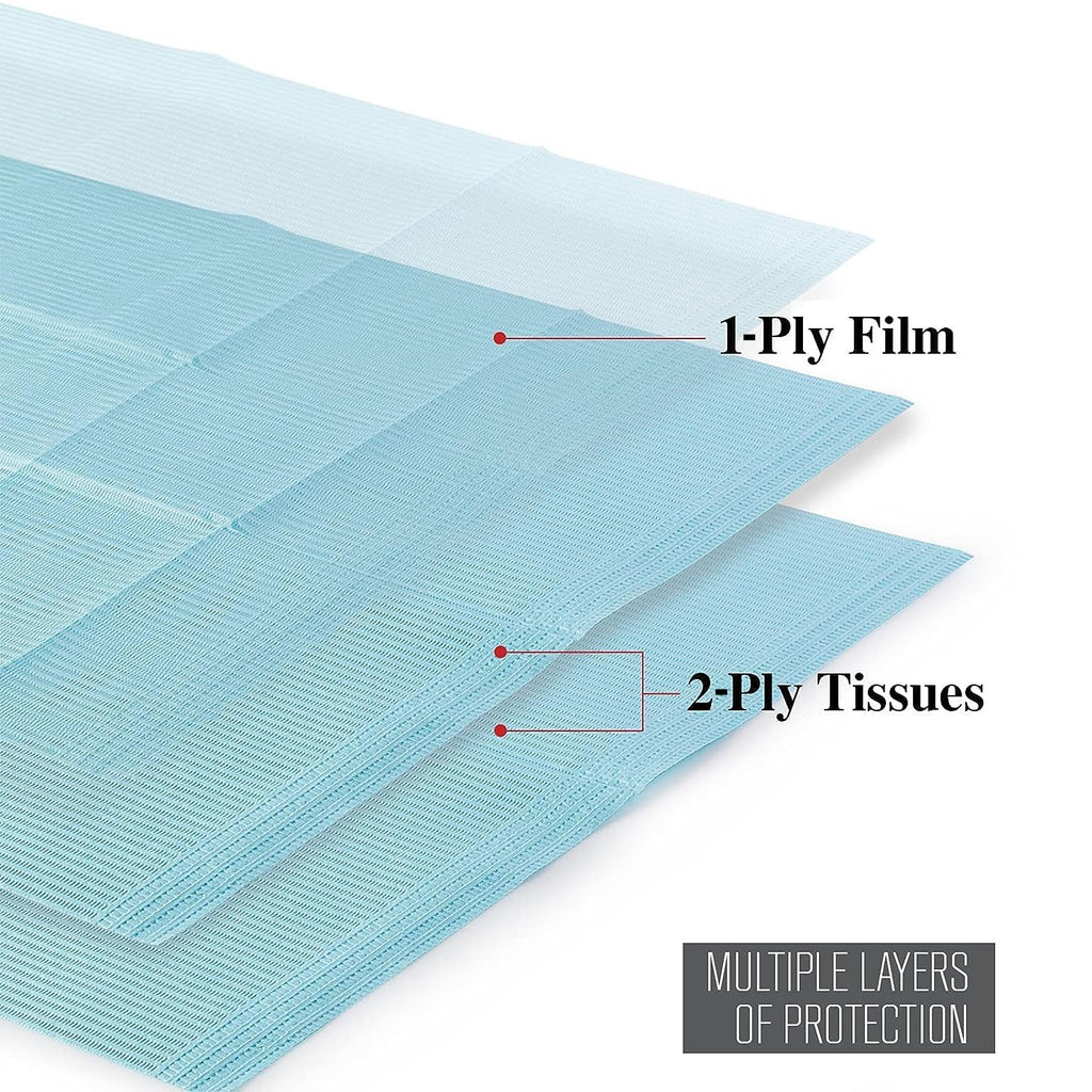 JMU Blue Dental Bibs 500, Dental Bibs Disposable, Tattoo Bibs 13" x 18" | 2-Ply Paper 1-Ply Film