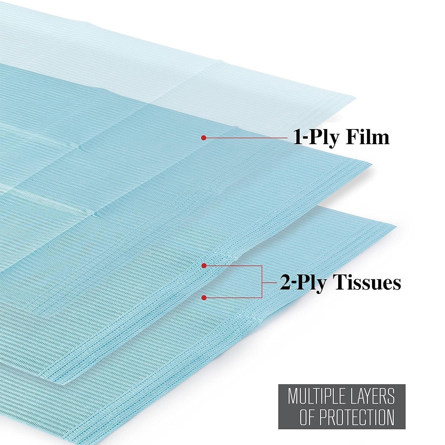 JMU Blue Dental Bibs 500, Dental Bibs Disposable, Tattoo Bibs 13" x 18" | 2-Ply Paper 1-Ply Film