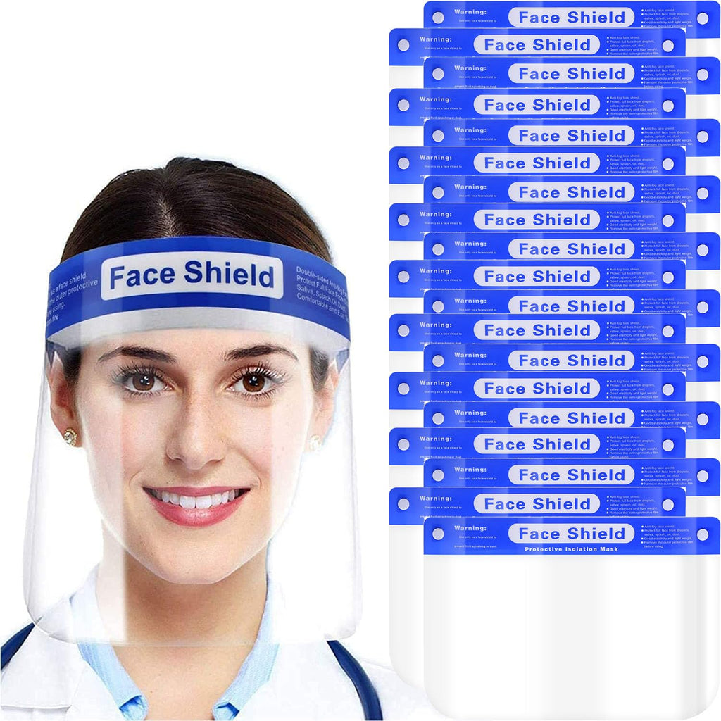 10 Pcs Face Shield Mask, Anti-Fog Clear Full Face Protection Shield, Reusable Plastic PPE Face Protection with Elastic Headband for Dental, Work & Daily Use