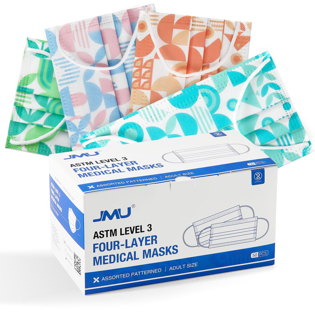 JMU Level 3 Disposable Face Mask 4-Ply for Adult, Medical Grade, ≥98% Filtration, Breathable & Comfortable, 50 Pack